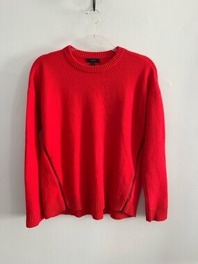 J.CREW Red Side Zipper 100% Wool Crew Neck Sweater